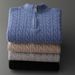 Pure 2022 Autumn Winter New Wool Men's Half Turtleneck Thick Jacquard Zipper Twist Pattern Loose Plus Size Sweater_viptrois.com