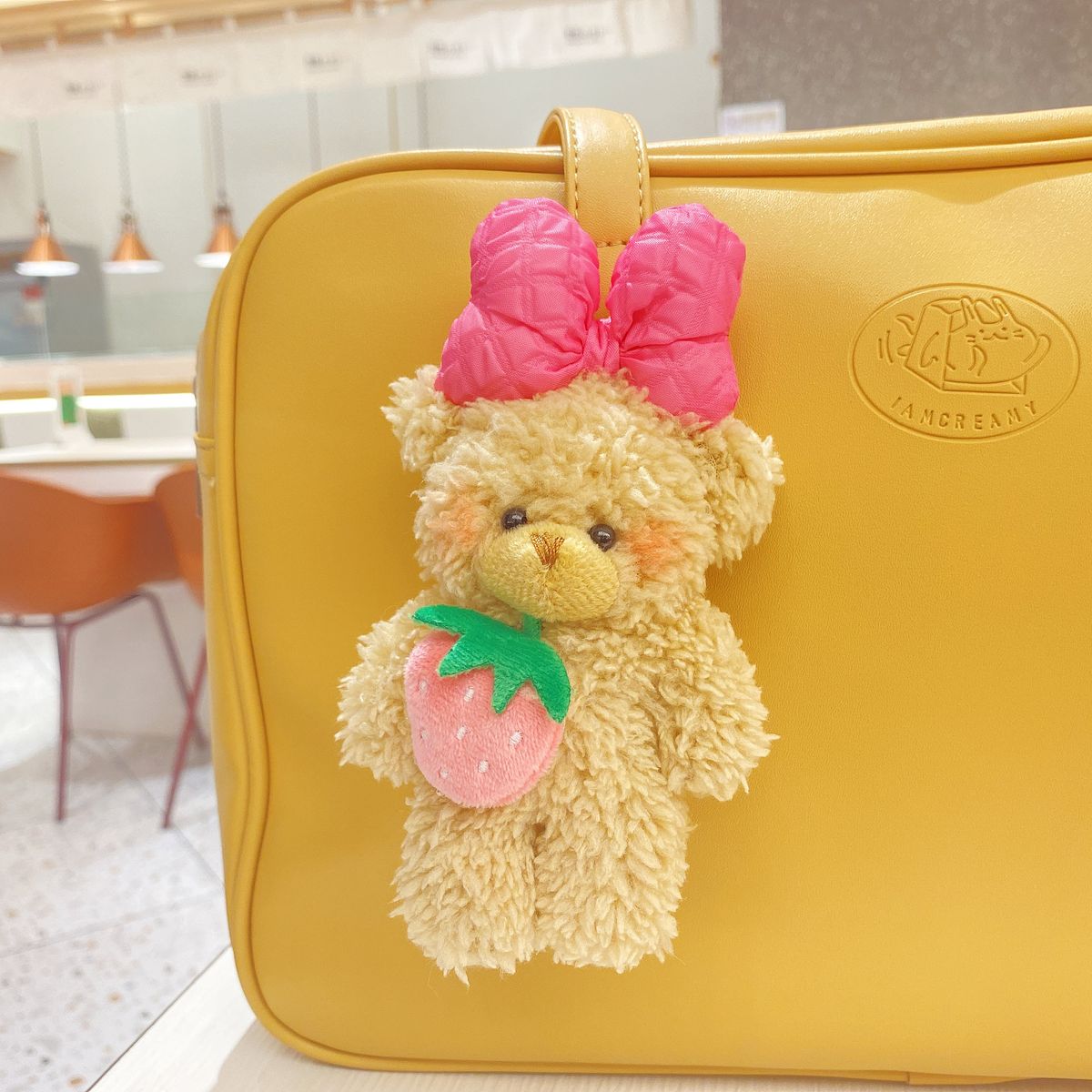 Creative Cartoon Strawberry Bear Doll Keychain Cute Bear Doll School Bag Pendant Girl Plush Gift New_viptrois.com