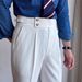 Men's Neapolitan Casual Trousers High Waist Straight Leg Business Style Sophisticated Stylish Wrinkle Free Parisian Button_viptrois.com