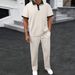 Men's Clothing Jacquard Lapel Color Matching Short Sleeved Shirt Trousers Casual Sports Suit_viptrois.com