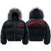 Unisex Winter Hooded Puffer Jacket With Detachable Faux Fur Collar - Loose Fit Thickened Warm Coat, Trendy Embroidery Design, Black (S/M/L/XL)_viptrois.com