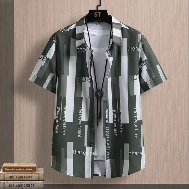 Plaid Flower Shirt For Men, Loose And Casual Short Sleeved Shirt For Spring And Summer, Jacket For Men_viptrois.com