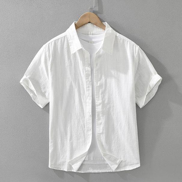 Solid Color Fresh Short Sleeved Shirt For Men, Fashionable And Versatile, Artistic And Casual Loose Top_viptrois.com