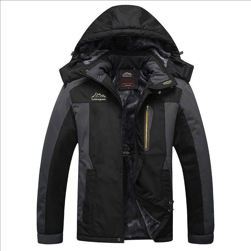 Men's Thermal Fleece-Lined Waterproof Windproof Ski Jacket For Outdoor Hiking Camping Winter Sports (Black/Red/Army Green/Navy Blue)_viptrois.com