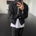Gray Short Padded Shoulder Lapel Blazer For Men Korean Style Simple High-end Loose Casual Versatile Jacket Top_viptrois.com