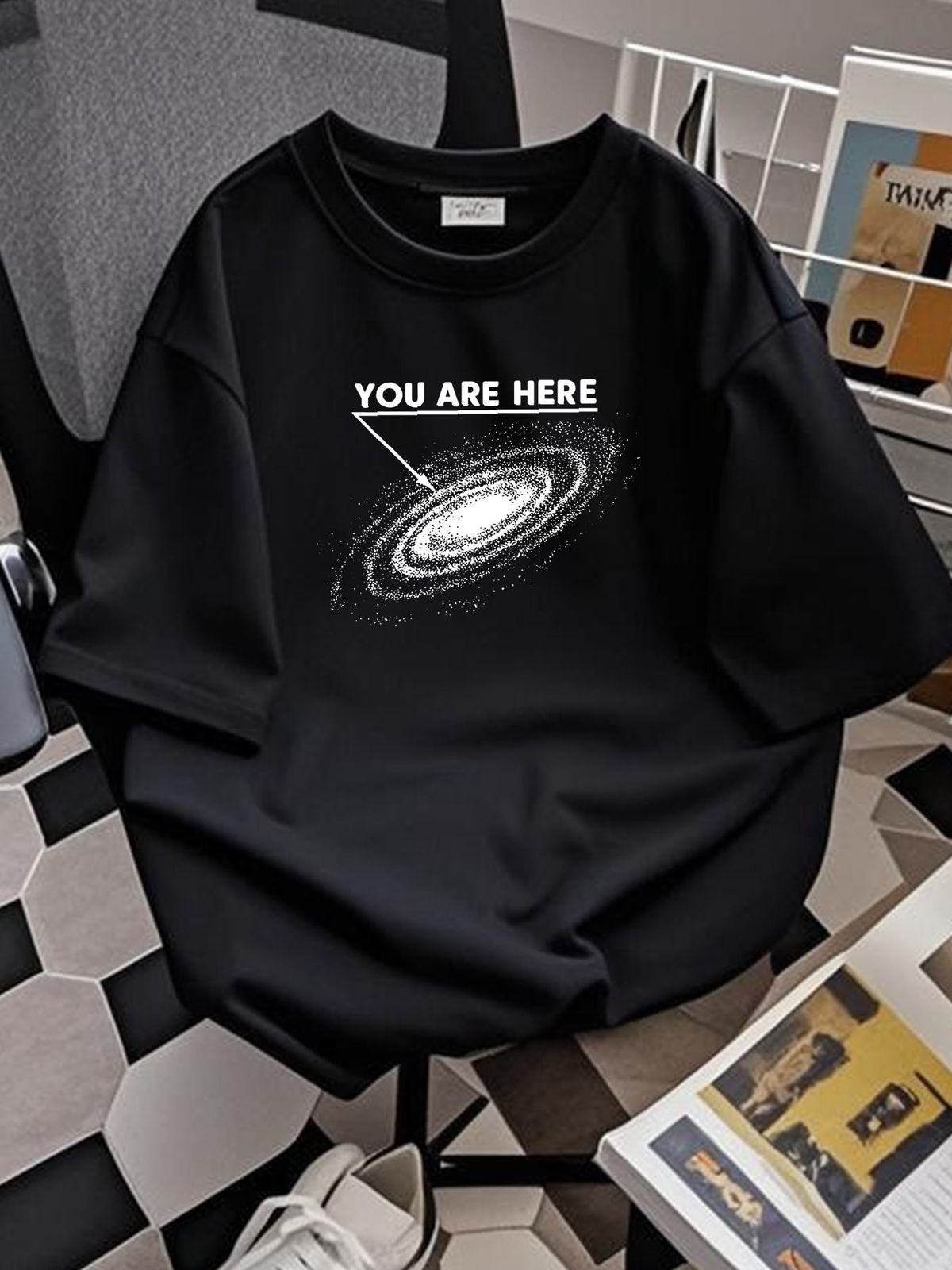 Space Astronomy Science Gift Geek Funny You Are Here Galaxy T Shirt Versatile Streetwear Fashion Slightly Casual Top For Everyday Wear Homme_viptrois.com