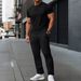 "Men's Summer Casual Outfit – Breathable Polyester Short-Sleeve T-Shirt & Long Pants Set, Solid Color & Jacquard Design, S-XXXL"_viptrois.com