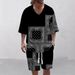 Leisure Suit Men's Summer Loose Short Sleeved Sweater Shorts V Neck Sports Suit Two Piece Suit_viptrois.com