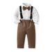 kid's clothing Lapel pure white long-sleeved cotton shirt autumn children's clip overalls two-piece fashion children's suit_viptrois.com