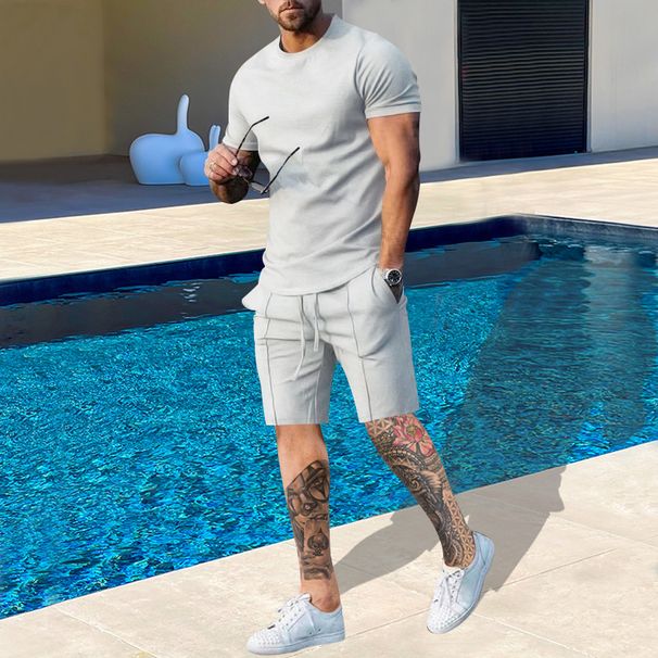 European And American Cross-border Men's Clothing Men's 2025 Summer Two-piece Set Short-sleeved T-shirt Casual Fashion Men's Shorts Multi-color Set_viptrois.com