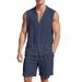 Men's Clothing Men's Linen Suit Casual Lapel Sleeveless Shirt And Shorts Thin Style For Formal & Casual Loose Linen Sports_viptrois.com