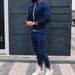 Men's Clothing new autumn casual men's clothing European and American men's sports suit plaid zipper shirt jacket and trousers two pieces_viptrois.com
