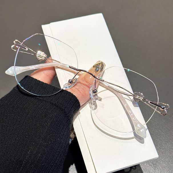 Miki Ultra-light Alloy Frameless Polygonal Rimless Glasses Customizable Prescription Plain Anti-blue Light 0639-A_viptrois.com