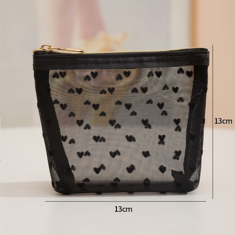 Storage Bags New Love Flocking Mesh Storage Bag Double Layer Mesh Wash Bag Cosmetic Bag Female Large Capacity Portable Cosmetic Bag_viptrois.com
