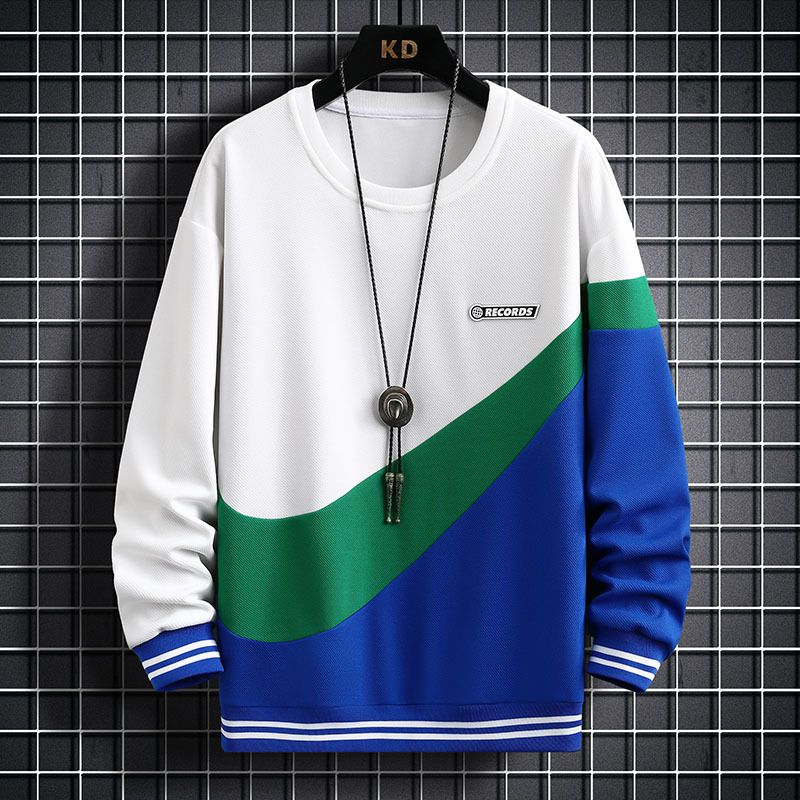 Men's Clothing New autumn sweatshirt men's casual loose style tops men's color matching round neck pullover long sleeve T shirt_viptrois.com
