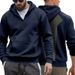 Men's Fleece-Lined Hooded Zip-Up Sweatshirt - Winter Casual Sporty Pullover With Color Block Design (Navy, Black, Army Green, Iron Gray)_viptrois.com