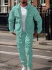Plus Size Men's 3-Piece Casual Suit Set | Plaid Pattern Shirt & Trousers | Stretch Polyester | Light Blue/Black/Khaki_viptrois.com
