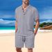 Men's Clothing Multi Pocket Workwear Short Sleeved T Shirt Shorts Casual Suit_viptrois.com