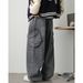 Men's Clothing Distressed Washed Side 3D Pocket Work Jeans For Men Autumn Style Loose Trendy Straight Trousers_viptrois.com