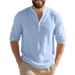Breathable Linen Henley Neck Long Sleeve T-Shirt For Men - Relaxed Fit, Casual Comfort, Summer Essential_viptrois.com