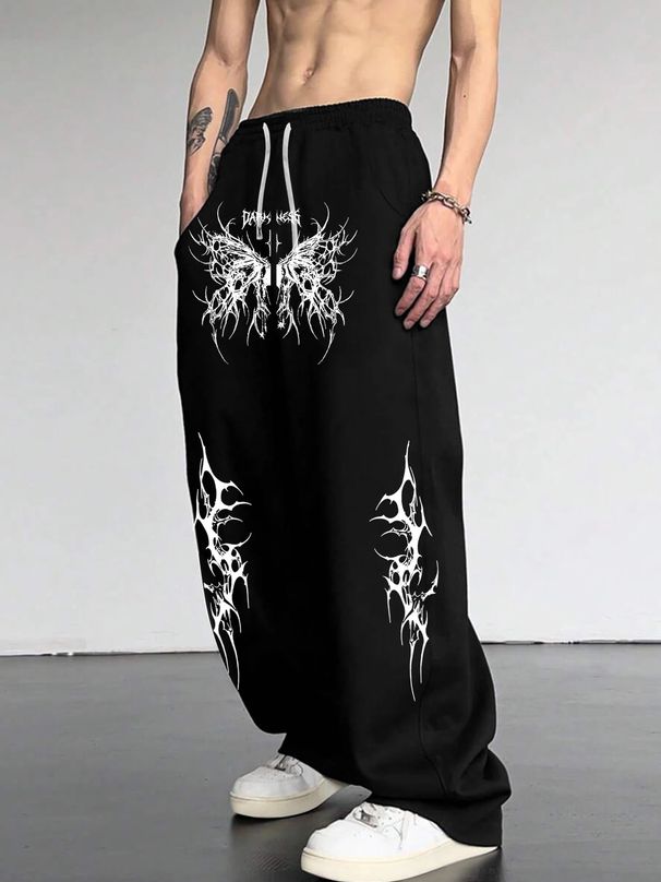 Y2K Gothic Print Jogger Pants – Unisex Wide-Leg Sweatpants With Drawstring, Dark Aesthetic Streetwear_viptrois.com