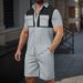 Men's New Chest Double Pocket Buttoned Color Matching Short Sleeved Cardigan Shirt Shorts Casual Suit_viptrois.com