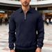 Men's Textured Knit Polo Sweatshirt – Half-Zip Pullover With Jacquard Detailing (6 Colors, Relaxed Fit, Trans-Seasonal Layering Essential)_viptrois.com