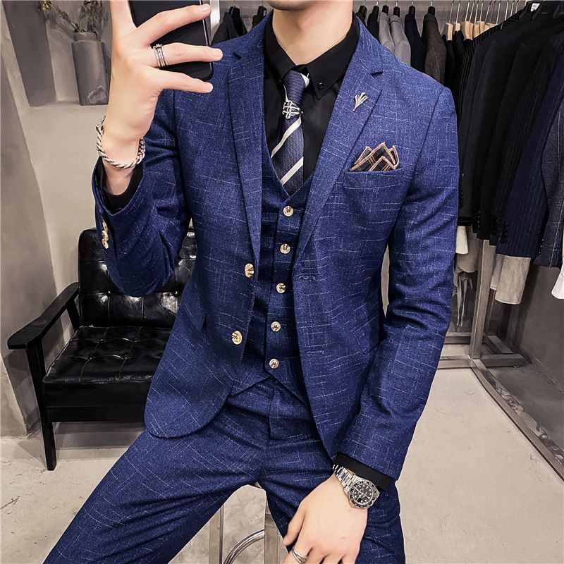 Men's Clothing slim fit dark pattern men's two button suit three piece suit spring and autumn style gentleman men's suit vest pants_viptrois.com