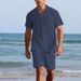 Men's Linen Long Sleeve Casual Top And Five-Quarter Shorts Fashion Set_viptrois.com