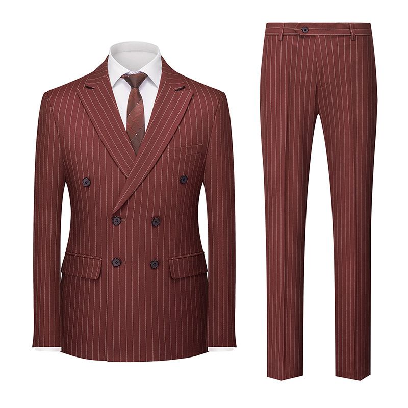 Men's Clothing Striped Suit Two Piece Men's Double Slit Suit Set_viptrois.com