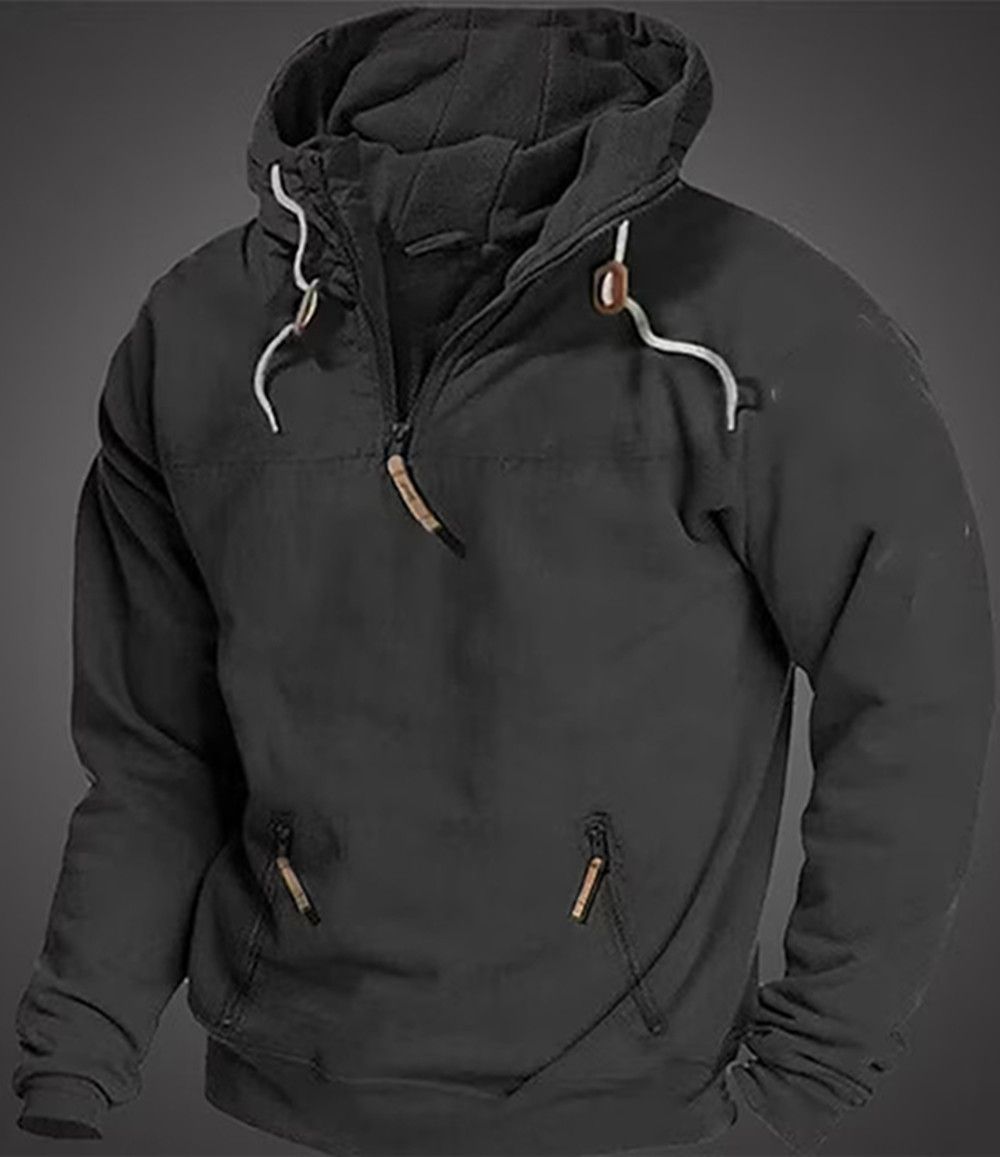 Pure 2023 Autumn Winter New Men's Hooded Youth Sports Casual Loose Solid Color Sweatshirt Jacket_viptrois.com