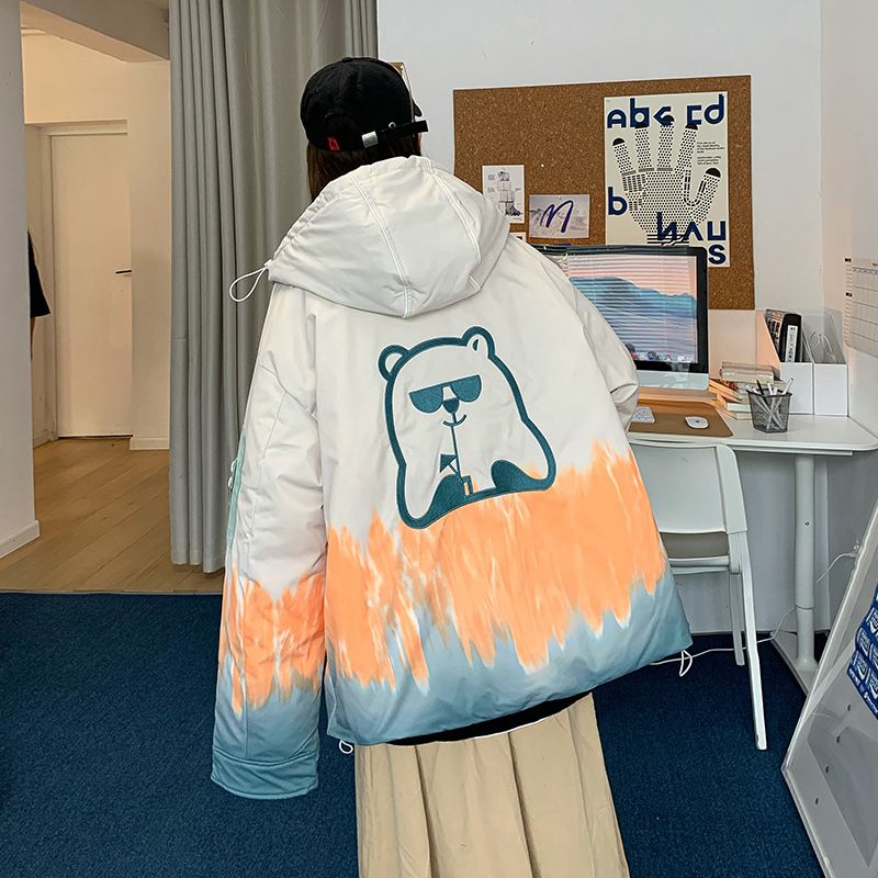 Men's Clothing Couple winter Silk cotton jacket brand men's gradient print bear personality Silk cotton jacket men B67/P260_viptrois.com