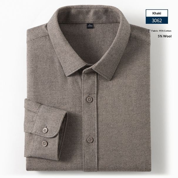 Nordmann Spring And Autumn Wool Blend Brushed Long Sleeve Twill Men's Warm Lightweight Shirt Machine Washable Wrinkle Resistant_viptrois.com