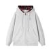 Men's Clothing American Plaid Cardigan Sweatshirt Boutique Embroidery US Loose Hooded Top Couple Trendy Brand Zipper Jacket_viptrois.com