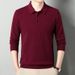 Pure New Cross-Border Autumn Winter Wool Turn-Down Collar Long Sleeve Knitted Polo Shirt Solid Color Middle-Aged Base Sweater_viptrois.com