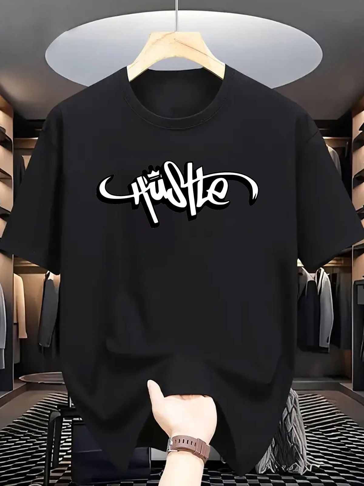 Maglietta Uomo Cotone 180g Grigio Chiaro Collo Tondo Stampa Graffiti Traspirante Lavabile Stile Urbano Vestibilità Regolare_viptrois.com