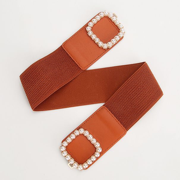 Women's Belts with wide girdle decoration, elastic pearls, sweet matching skirt dress, fashionable and versatile black and red belt_viptrois.com