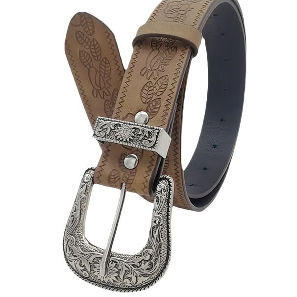 Brown Textured Belt For Women & Men - Vintage Buckle With Unique Print | Unisex Punk Waist Strap For Streetwear & Casual Outfits_viptrois.com