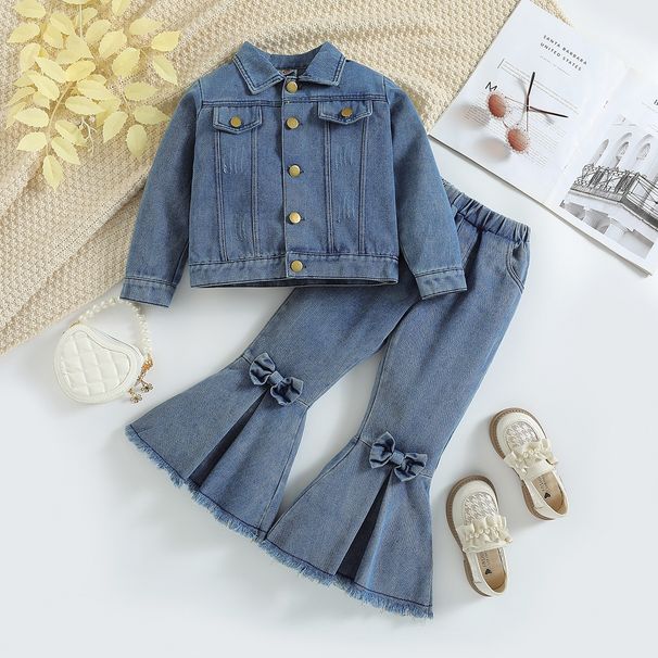 Children's Spring And Autumn Dress Girls Denim Suit With Coat Denim Flare Pants_viptrois.com