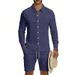 Men's Linen Blend Long Sleeve Shirt & Cargo Shorts Set | Relaxed Fit Multi-Pocket Workwear Style Summer Outfit_viptrois.com