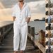 Men's Summer Casual Suit Loose Fit Linen Hooded Long Sleeved Shirt And Trousers American Style_viptrois.com