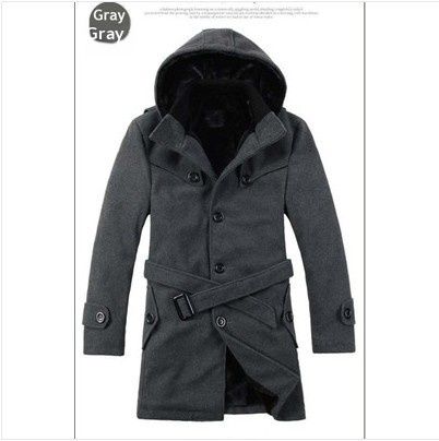 Loom Loom Autumn Winter New European American Fashion Clothing Fleece-Lined Thickened Hooded Trench Trendy Men's Single-Breasted_viptrois.com