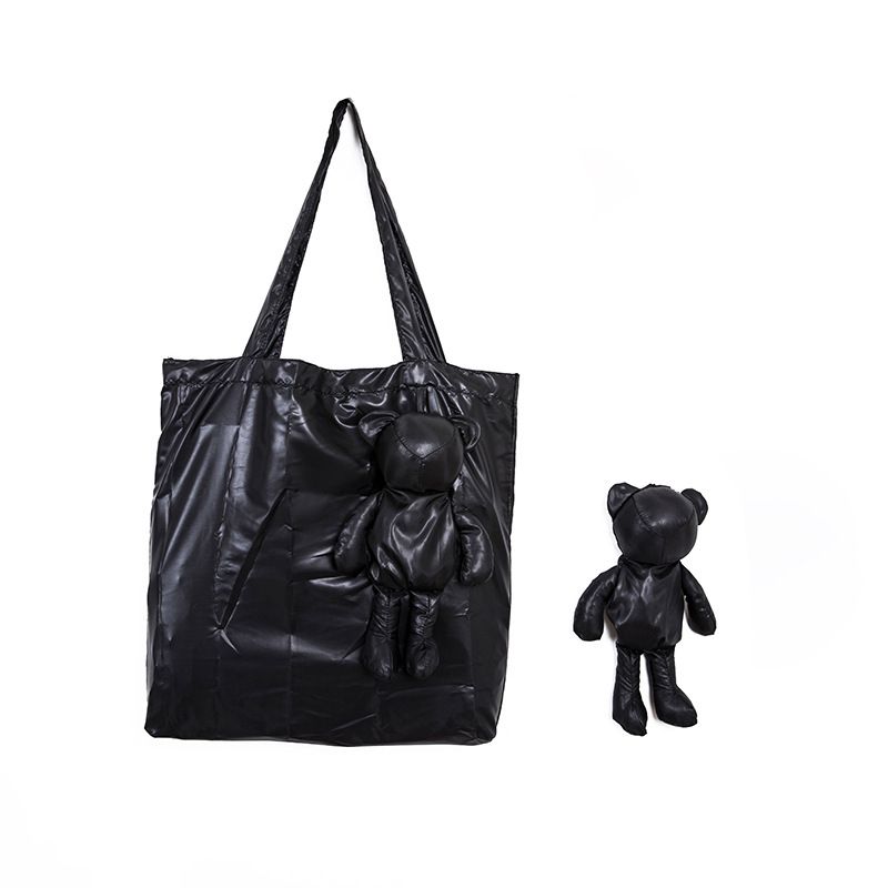 Solid Color Bear Doll Plus Cotton Shopping Bag New Style Portable Folding Shopping Bag Large Capacity Portable Shopping Bag_viptrois.com