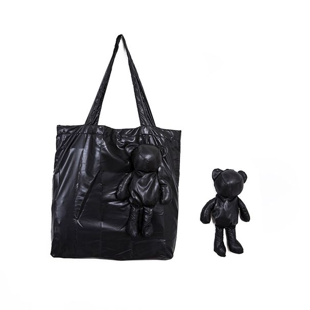 Solid Color Bear Doll Plus Cotton Shopping Bag New Style Portable Folding Shopping Bag Large Capacity Portable Shopping Bag_viptrois.com