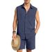 Men's Linen Blend Short Sleeve Shirt & Shorts Set | Breathable Summer Resort Wear, Hawaiian Print Vacation Outfit_viptrois.com
