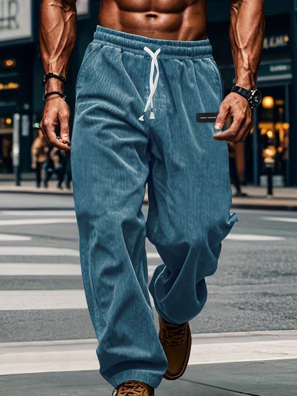 "Men's Corduroy Casual Pants – European Size, Loose Fit, Elastic Waist, Trendy Autumn Style (Black/Khaki/Blue/Gray/Green/Brown, XS-XXXL)"_viptrois.com