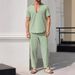 Men's Clothing New Men's Commuter Suit Solid Color Casual Shirt Short Sleeved Trousers Men's Outing Trend_viptrois.com
