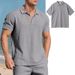 Men's Summer Linen Polo Shirt Breathable Sports Casual Short Sleeved Collared Button Up Set Shorts_viptrois.com