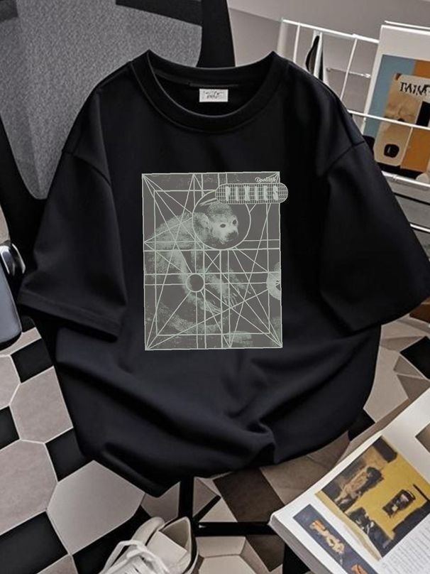 pixies Monkey Grid T Shirt Breathable Stylish Soft Fashion Graphic Casual Designer Clothes Slightly Summer Stretched Top For Everyday Wear_viptrois.com
