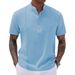Men's Clothing Short Sleeved Striped Solid Color Half Open Cardigan Button Summer New Cross Border Tops T Shirt_viptrois.com